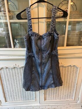 Mustard Seed Stonewash Denim Zip-Front Mini Dress